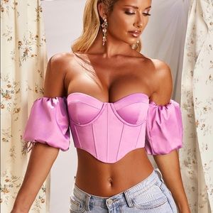 NWT Oh Polly - Purple Puff Sleeve Corset Crop Top